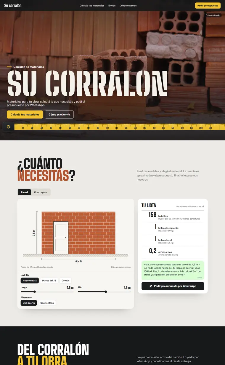 Página de muestra para corralones, vista en computadora